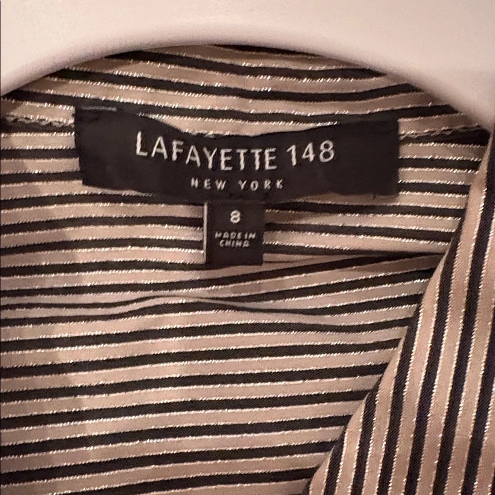 Lafayette 148 New York Woman’s Sparkle Striped Button Down Size 8 - Picture 5 of 6